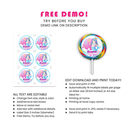 Mermaid Lollipop Label - A Sweet Lollipop Surprise for Your Little Mermaids