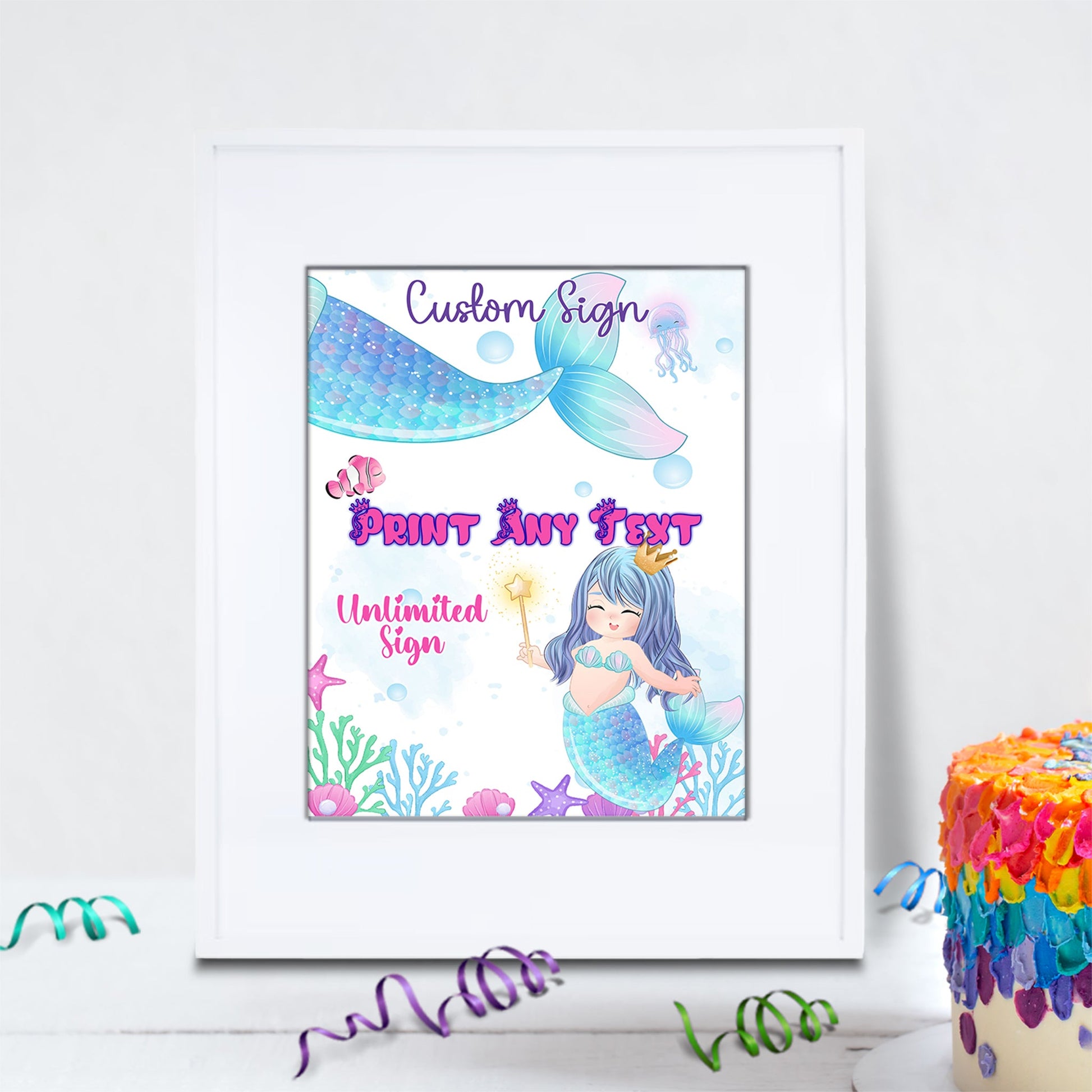 Mermaid Birthday Decorations, Mermaid Pastel Party Supplies, Mermaid Pink Themed, Ariel the Mermaid Digital Template, Editable Mermaid Image SVG PNG