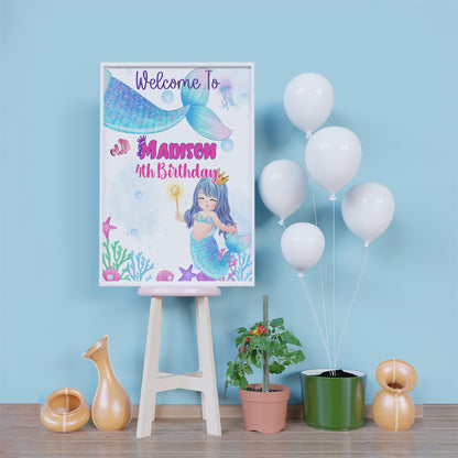 Mermaid Birthday Decorations, Mermaid Pastel Party Supplies, Mermaid Pink Themed, Ariel the Mermaid Digital Template, Editable Mermaid Image SVG PNG