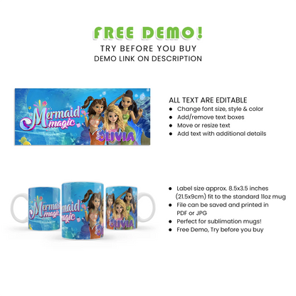 Mermaid Magic Sublimation Mug - Custom Mermaid Sublimation Mugs for Birthday Party Favors