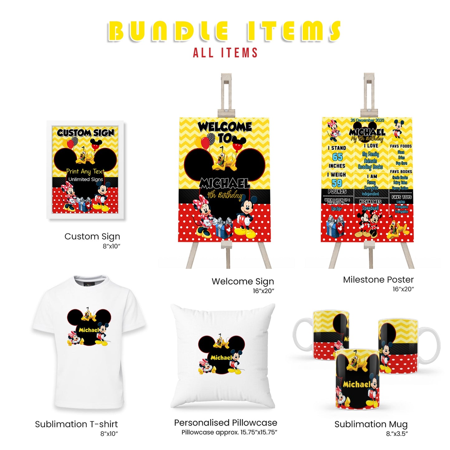 Mickey & Minnie Mouse Personalized Digital Template Party Pack Bundle for Kids Party