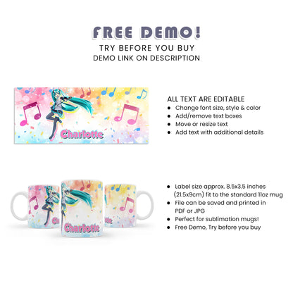 Hatsune Miku Sublimation Mug - Custom Mugs with Hatsune Miku Designs