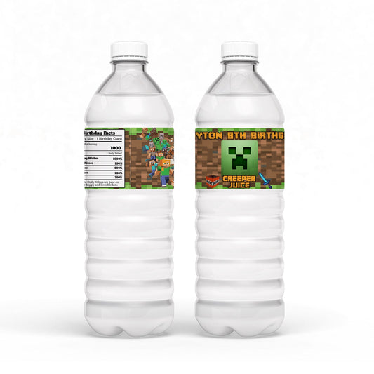 Minecraft Water Bottle Label for a refreshing party favor