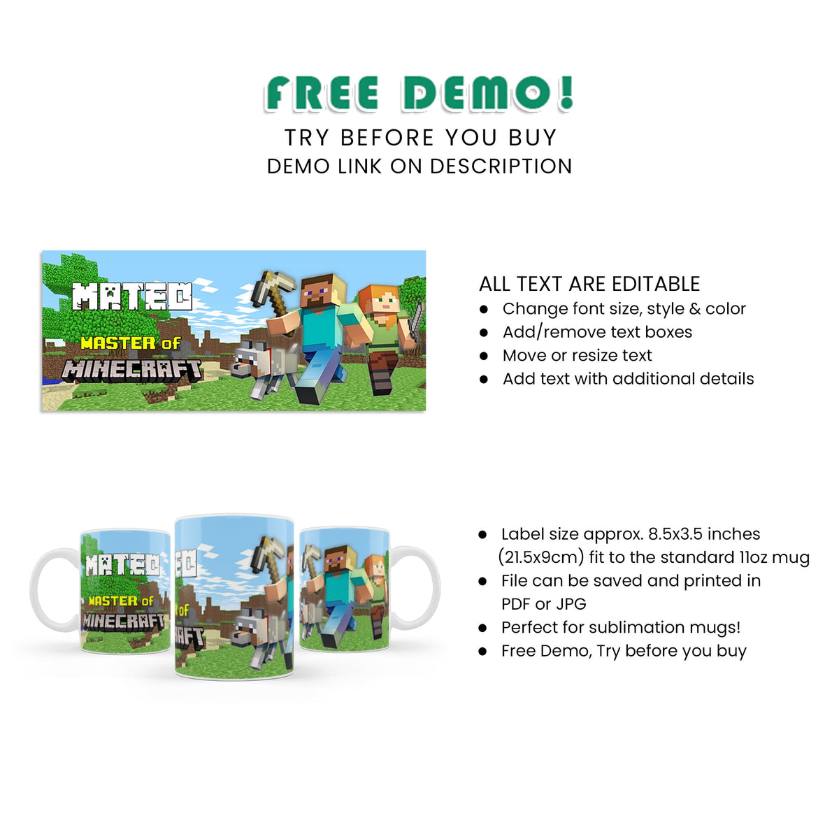 Minecraft Mug Texture Minecraft Sublimation Mug : Enjoy Your Favorite Beverage in Gaming Sty ...