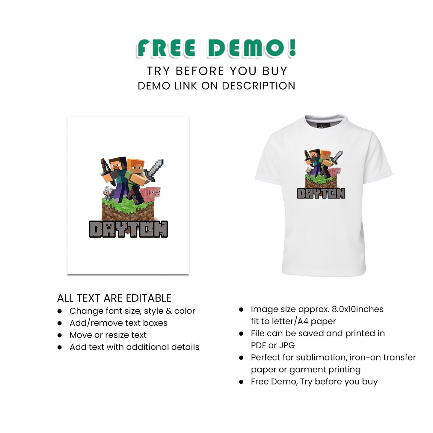 Minecraft Sublimation T-Shirt : Show Your Minecraft Love in Style