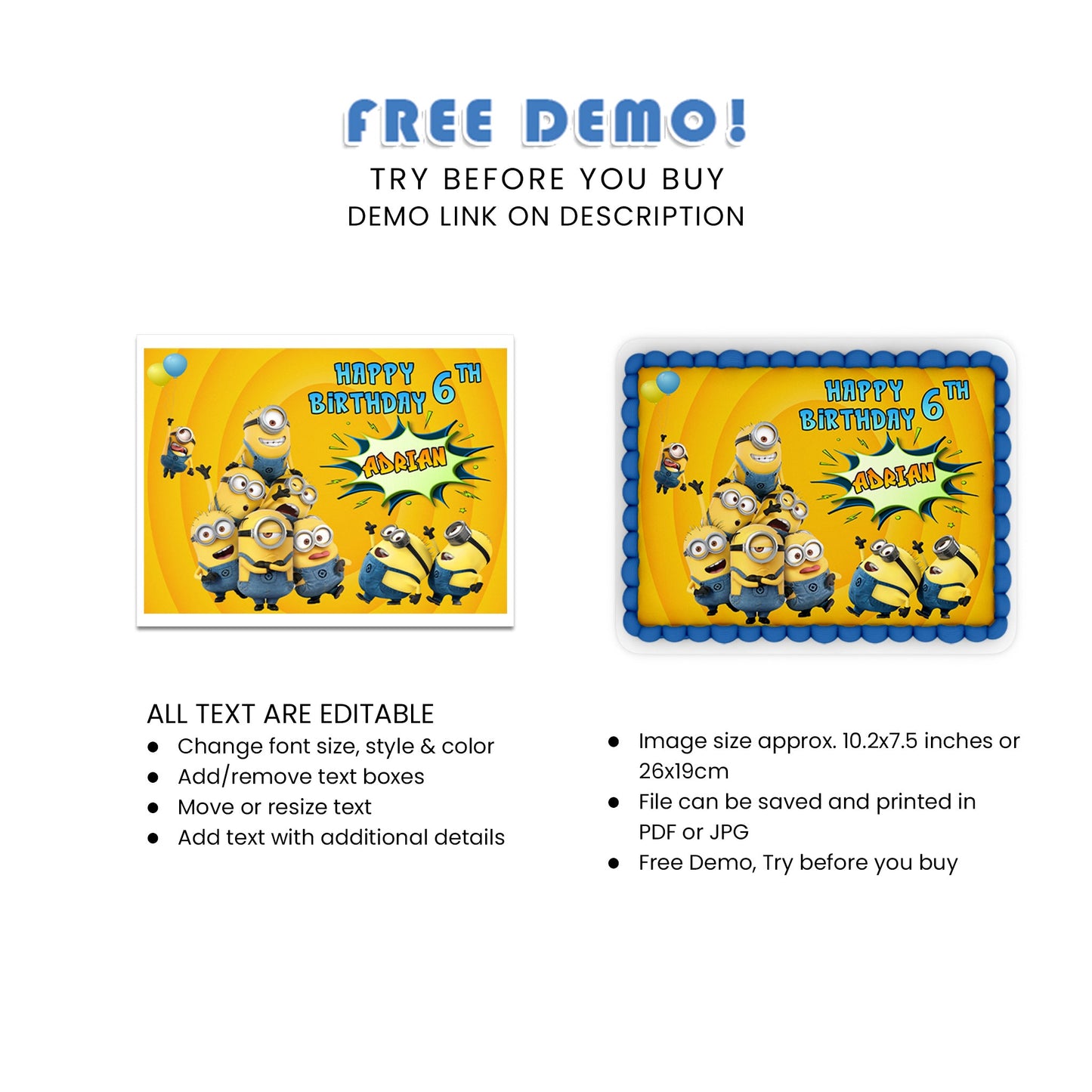 Make Your Cake Stand Out with Minion Personalized Edible Sheet Images - Rectangle