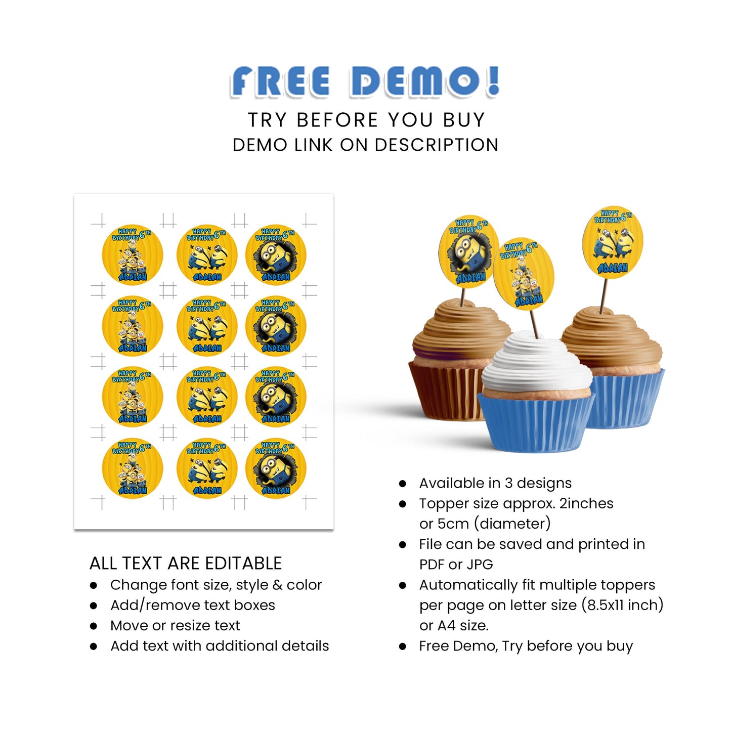 Delight Your Guests with Minion Personalized Cupcakes Toppers