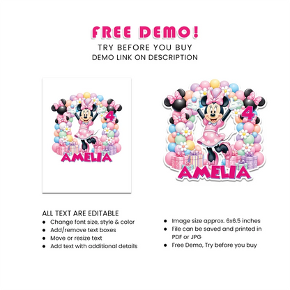 Minnie Mouse Personalized Cake Toppers Printable Digital Download
