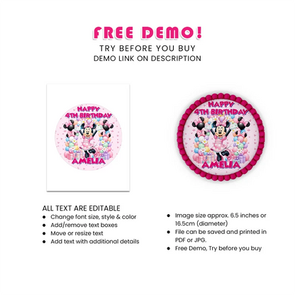 Minnie Mouse Personalized Icing Sheet Cake Images Digital Download