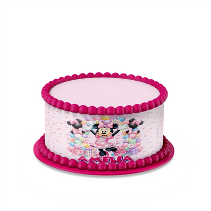 Minnie Mouse custom cake strips with pink polka dot patterns displayed neatly on a clean white background