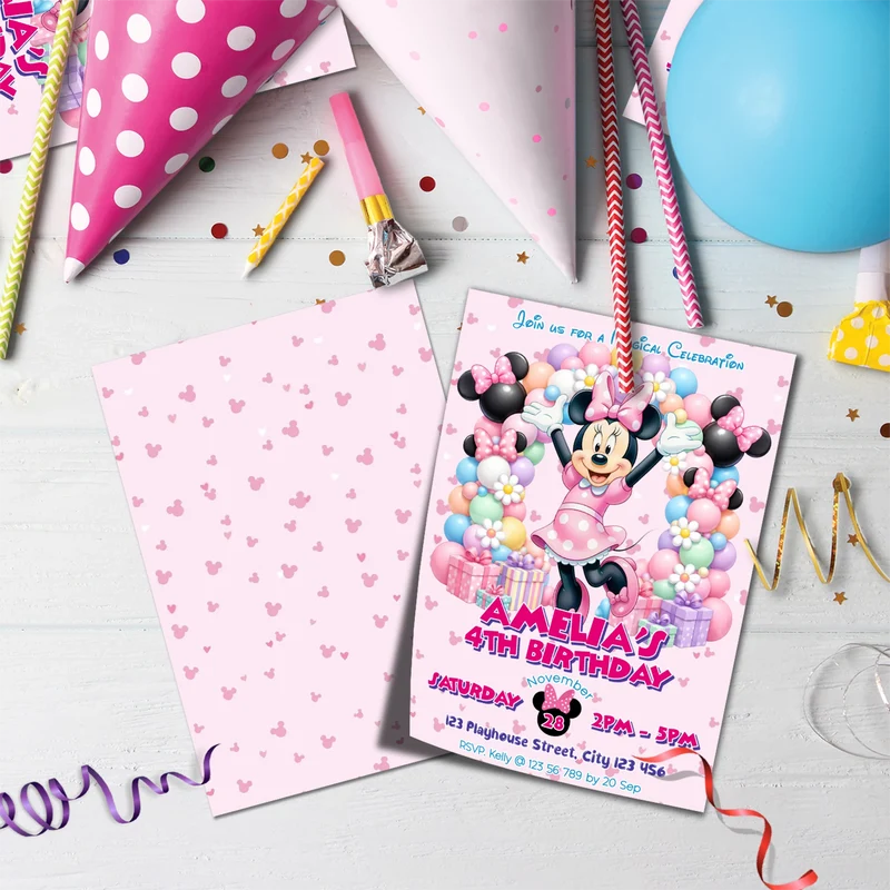 Minnie Mouse Birthday Decorations, Disney Party Supplies, Minnie & Mickey Themed, Minnie Digital Template, Editable Minnie Mouse Image SVG PNG