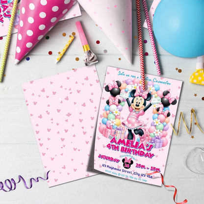 Minnie Mouse Birthday Decorations, Disney Party Supplies, Minnie & Mickey Themed, Minnie Digital Template, Editable Minnie Mouse Image SVG PNG