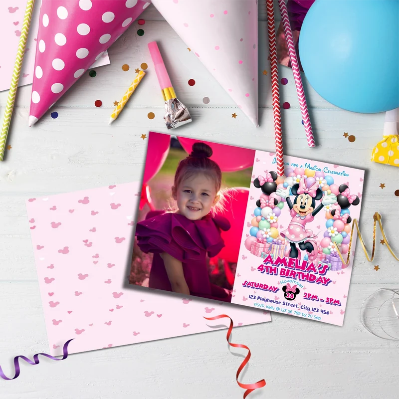 Minnie Mouse Birthday Decorations, Disney Party Supplies, Minnie & Mickey Themed, Minnie Digital Template, Editable Minnie Mouse Image SVG PNG