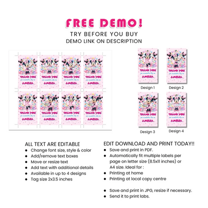 Minnie Mouse Favor Tags Printable Digital Download