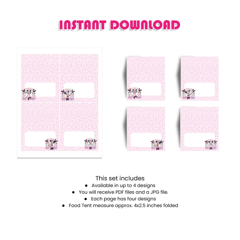 Minnie Mouse Food Cards Printable Digital Download