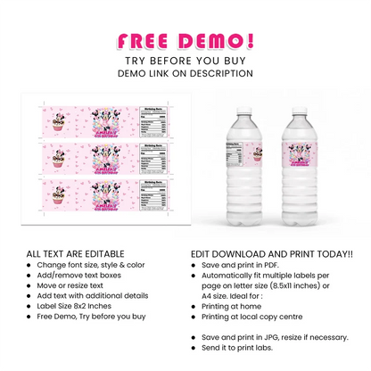 Minnie Mouse Water Bottle Label Printable Digital Download