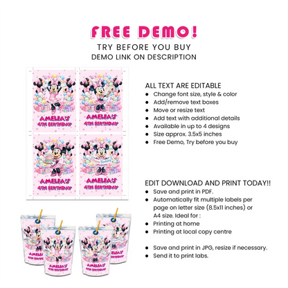 Minnie Mouse Juice Pouch Label Printable Digital Download