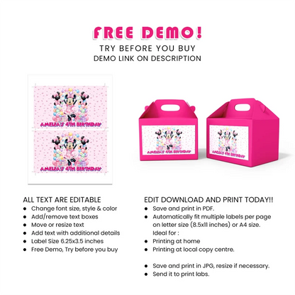 Minnie Mouse Treat Box Label Printable Digital Download