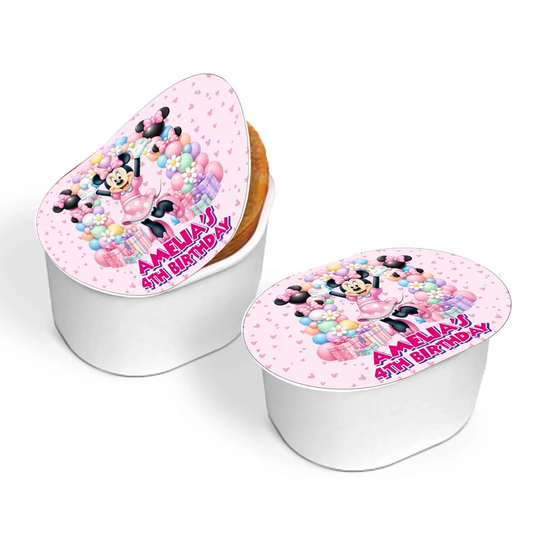 Minnie Mouse mini Pringles label featuring a vibrant custom design wrapper on a small stackable snack can