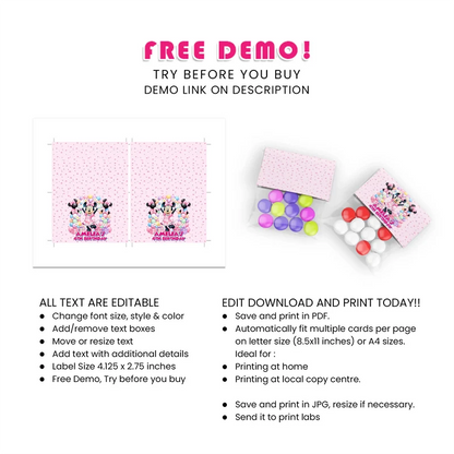 Minnie Mouse Treat Bag Topper Label Printable Digital Download