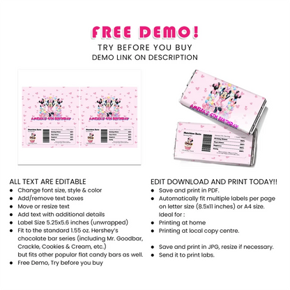 Minnie Mouse Chocolate Label Printable Digital Download