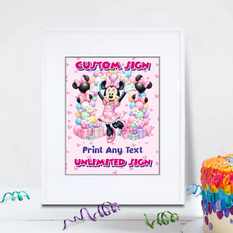 Minnie Mouse Birthday Decorations, Disney Party Supplies, Minnie & Mickey Themed, Minnie Digital Template, Editable Minnie Mouse Image SVG PNG