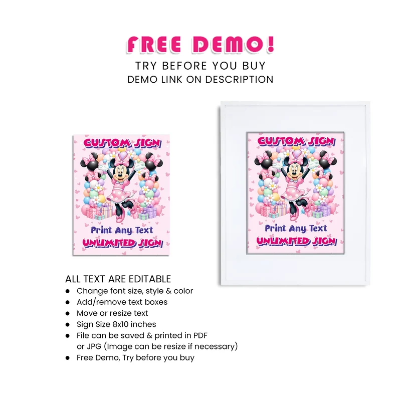 Minnie Mouse Custom Sign Printable Digital Download