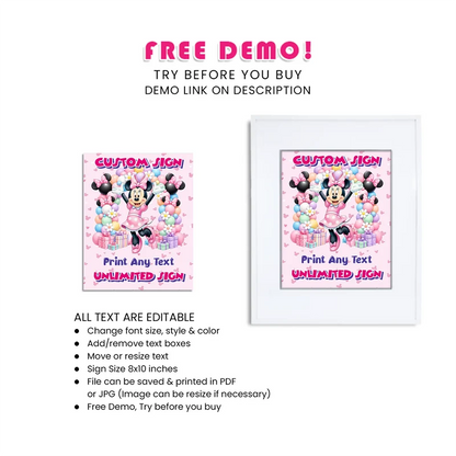 Minnie Mouse Custom Sign Printable Digital Download