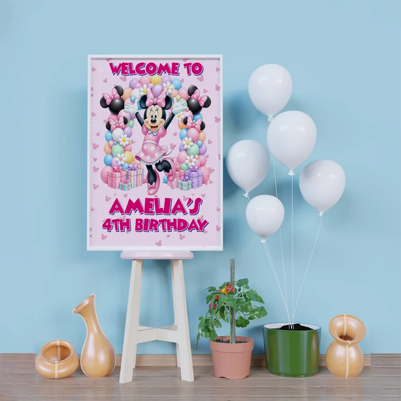Minnie Mouse Birthday Decorations, Disney Party Supplies, Minnie & Mickey Themed, Minnie Digital Template, Editable Minnie Mouse Image SVG PNG