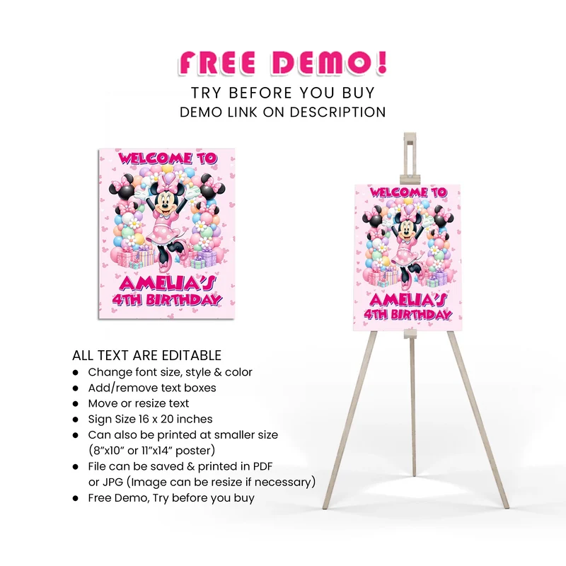 Minnie Mouse Welcome Sign Printable Digital Download