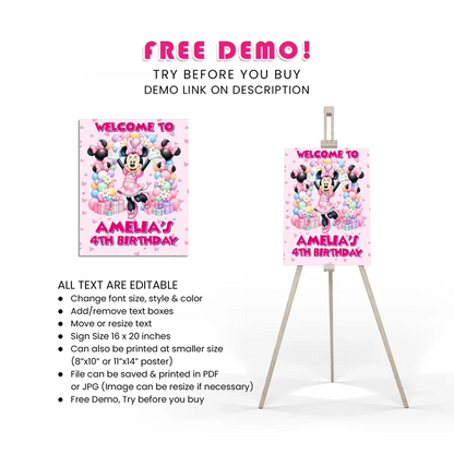 Minnie Mouse Welcome Sign Printable Digital Download