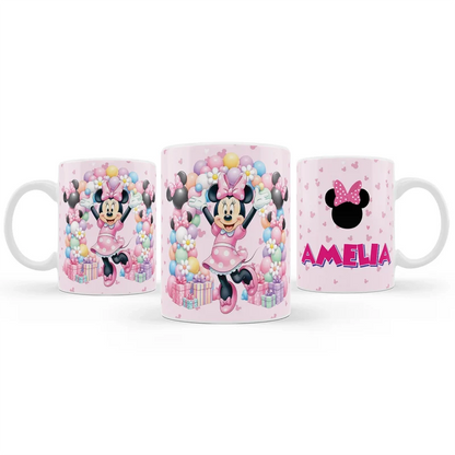 Minnie Mouse sublimation mug design featuring a vibrant graphic layout wrapped around a white ceramic mug