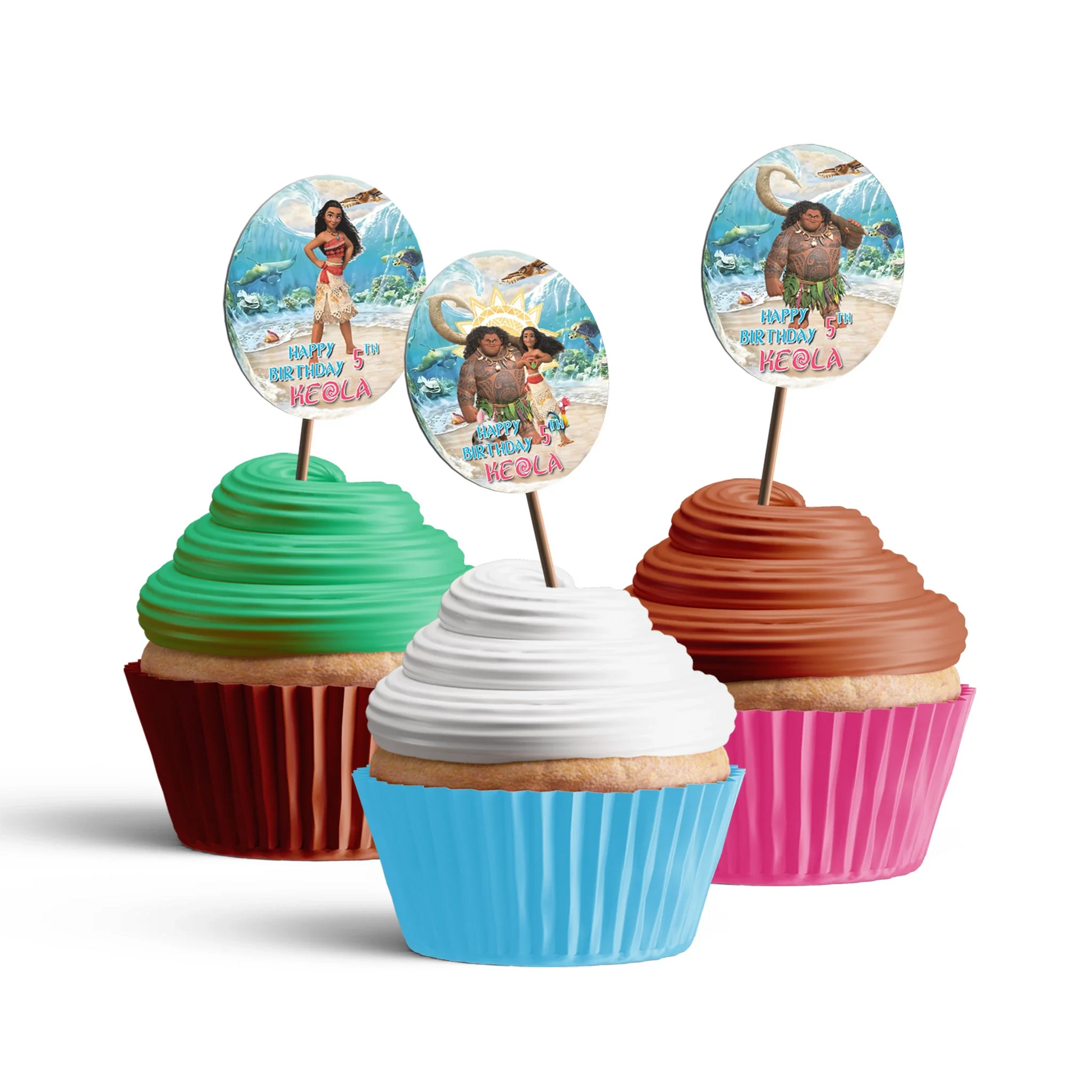 Moana 2 Personalized Cupcake Toppers for Birthday celebration