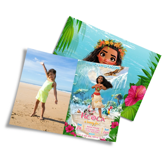 Moana 2 Personalized Photo Card Invitations with Custom Photo