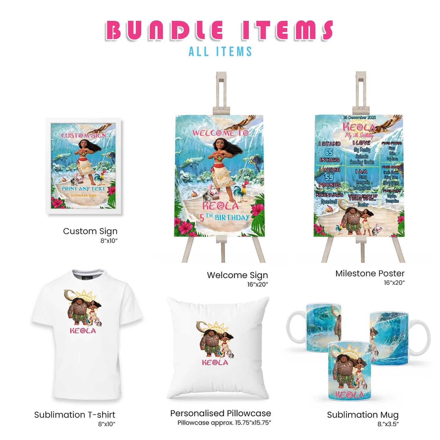 Moana 2 Personalized Digital Template Party Pack Bundle Custom Printable Party Decorations