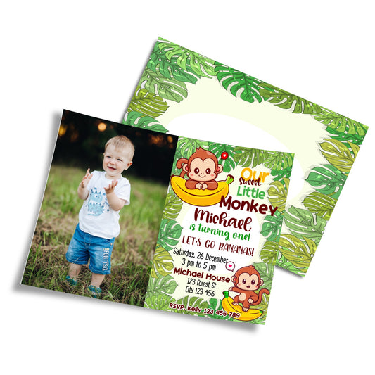 Personalized Monkey Photo Card Invitations for Special Occasions