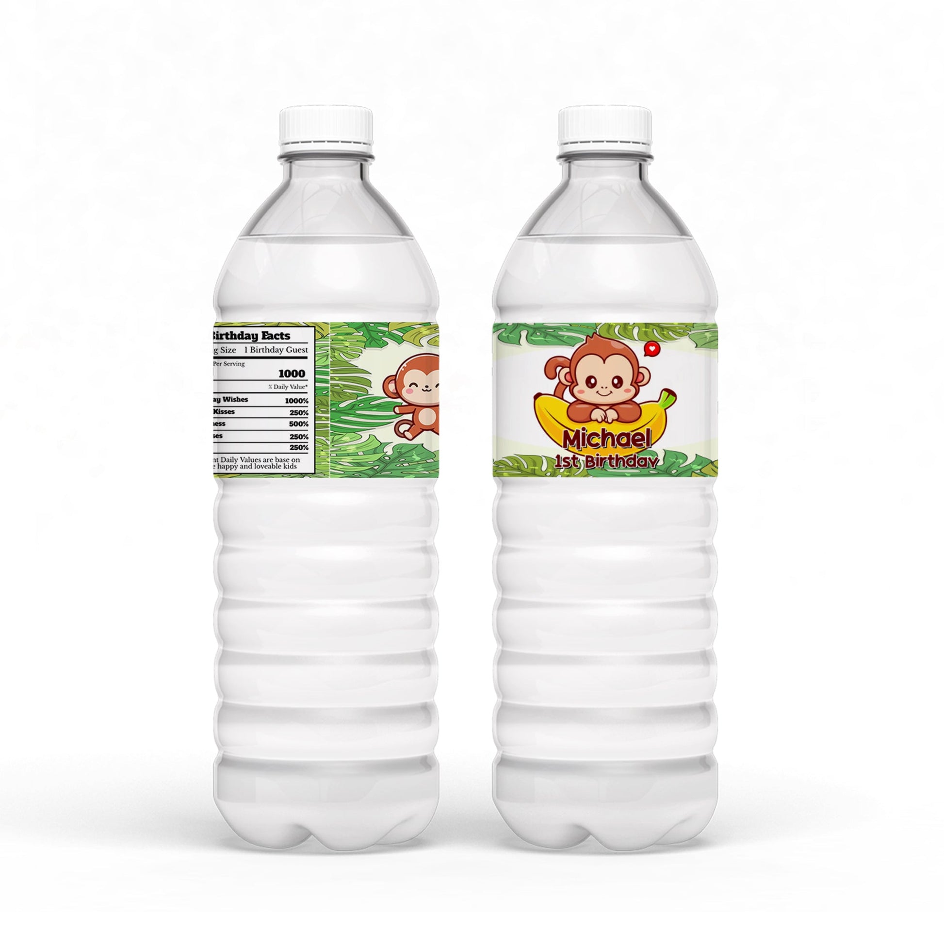 Custom Monkey Water Bottle Labels for Themed Parties