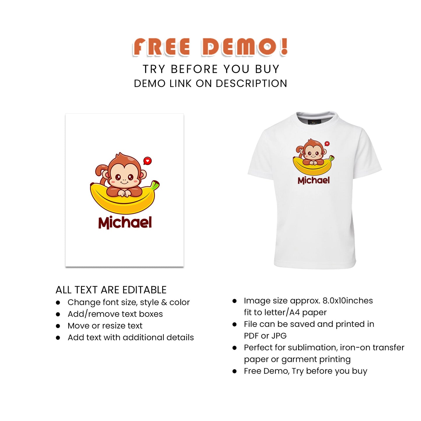 Dress to Impress with Little Monkey - Personalized Sublimation T-Shirts