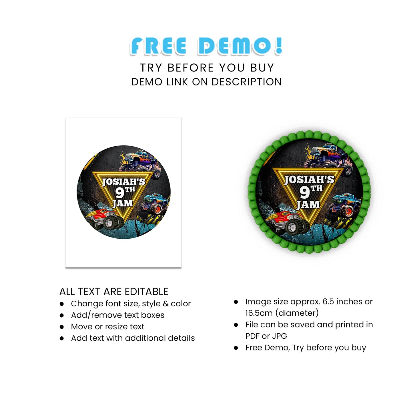 Monster Jam Edible Icing Sheet Cake Images