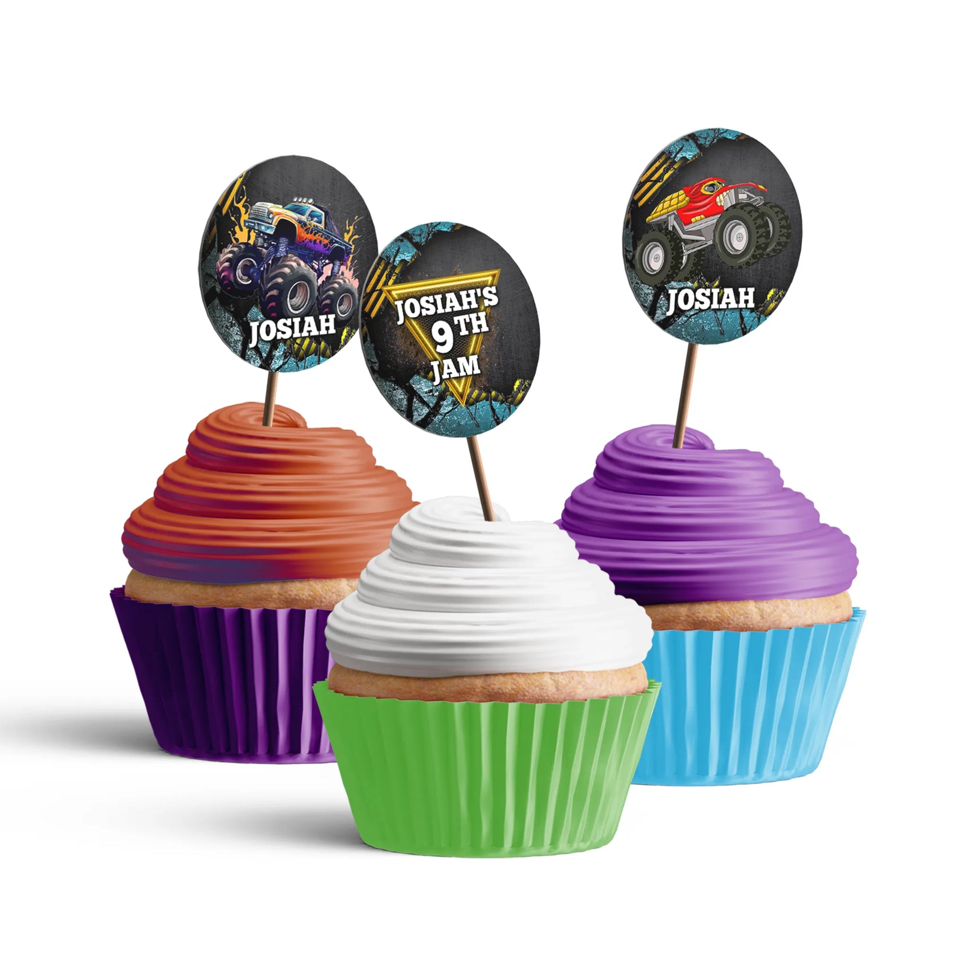 Monster Jam personalized cupcake toppers for unique dessert decorations