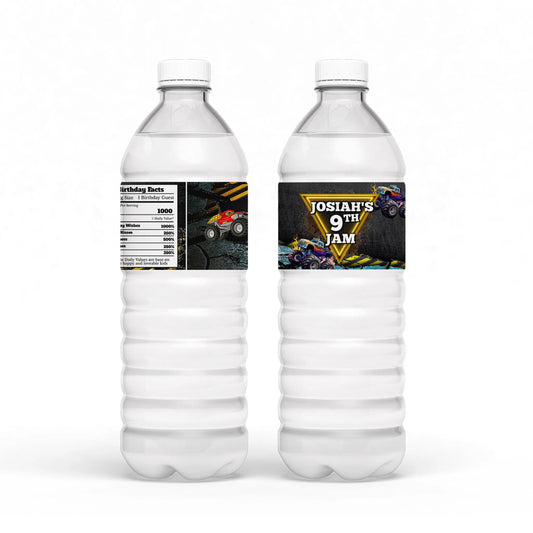 Monster Jam water bottle label for personalized party decorations