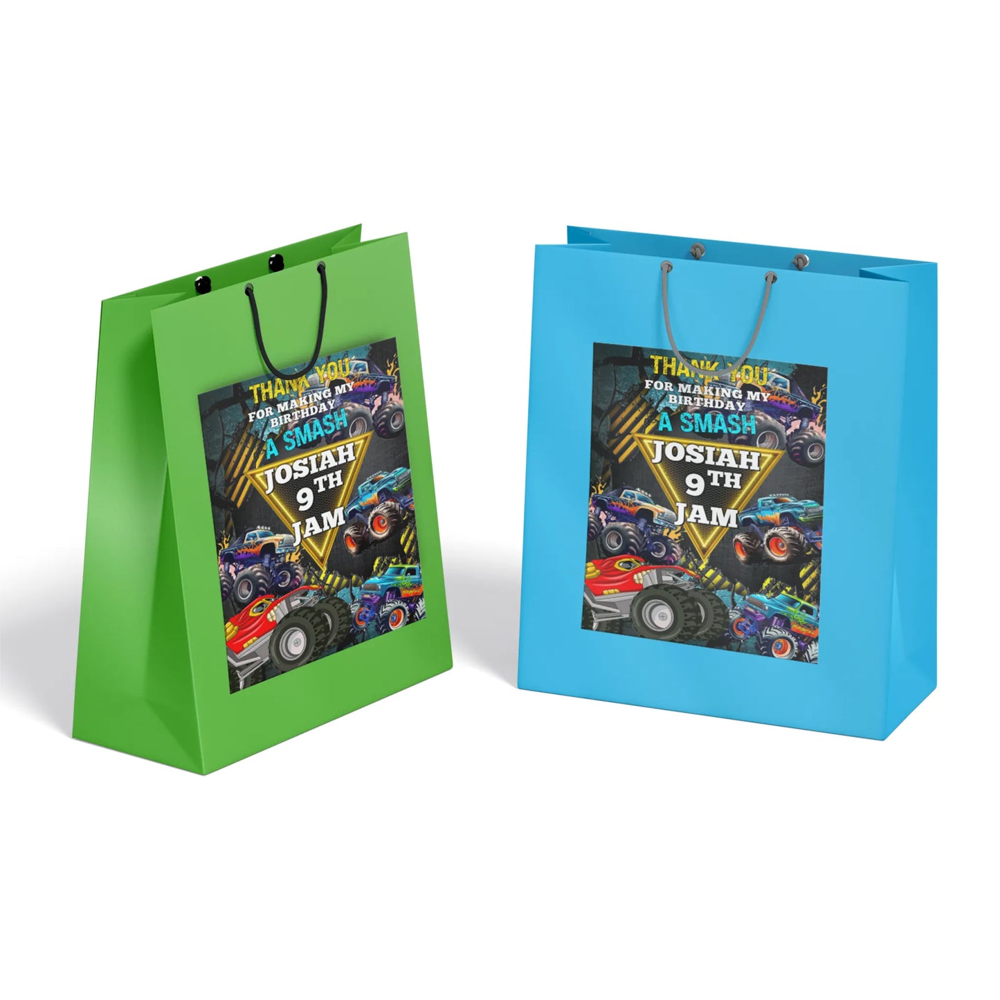 Monster Jam goodie bag label for personalized party bags