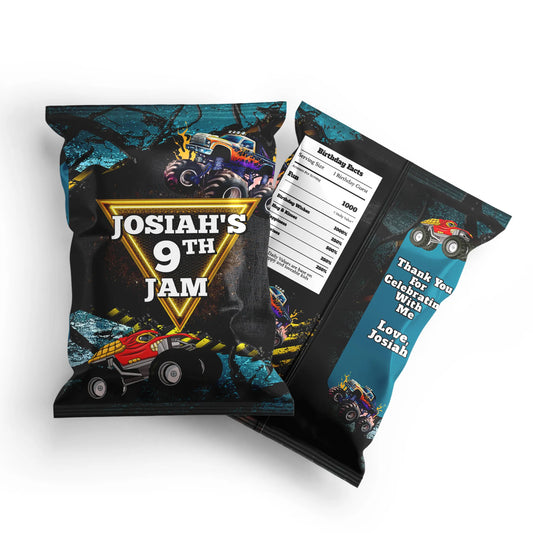 Monster Jam chips bag label for themed snack packaging