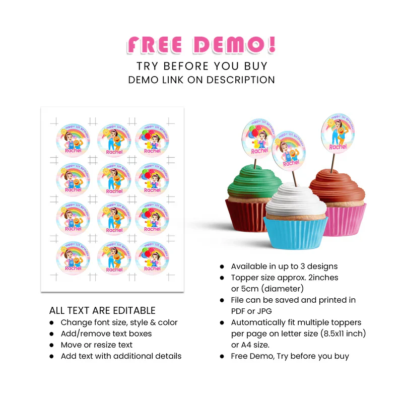 Ms Rachel Toddler Learning Cupcakes Toppers Personalized Party