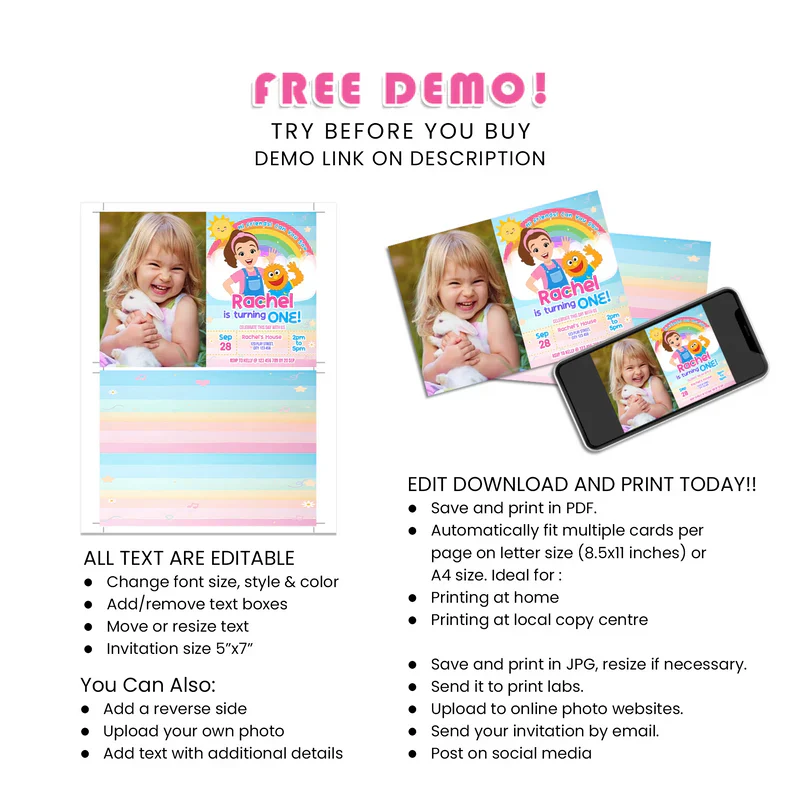 Ms Rachel Toddler Learning Photo Card Invitations Custom