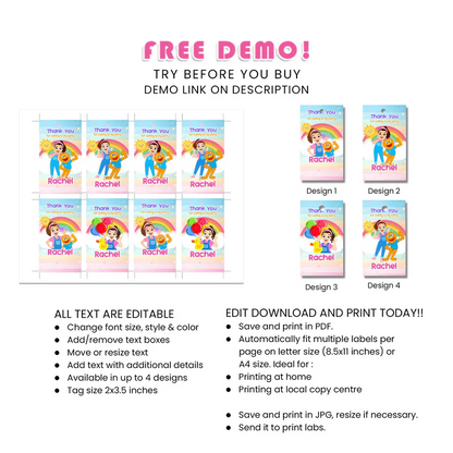 Ms Rachel Toddler Learning Favor Tags Personalized Party Labels