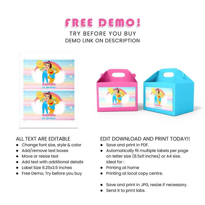 Ms Rachel Toddler Learning Treat Box Label Printable Party