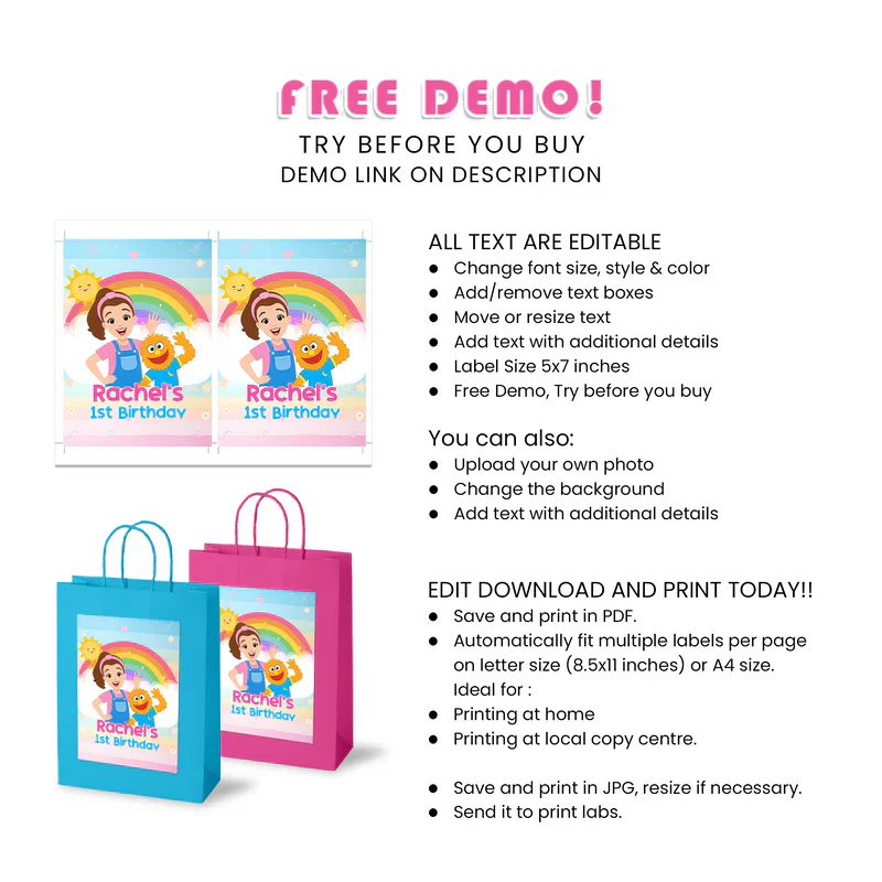 Ms Rachel Toddler Learning Goodie Bag Label Custom Party Favor