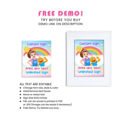 Ms Rachel Toddler Learning Custom Sign Printable Party Decor