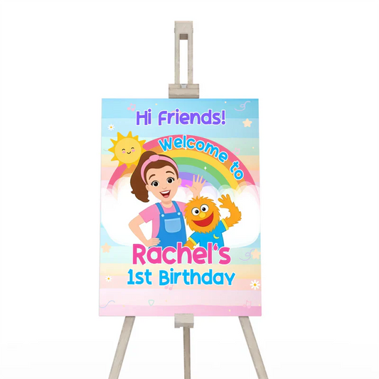 Ms Rachel toddler learning welcome sign with fun personalized graphics displayed upright